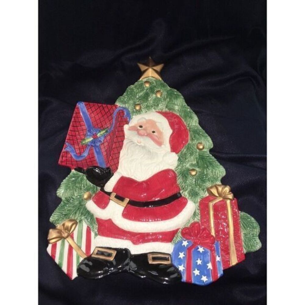 Fitz and Floyd Christmas Tree Santa Serving Plate Wall Decor 18"x14"